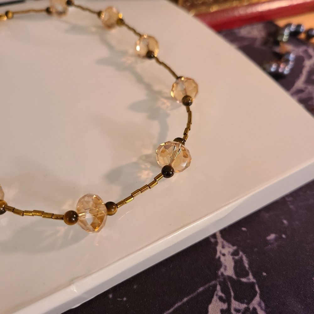 One-of-a-kind custom-made faceted gemstone beaded choker necklace toggle clasp